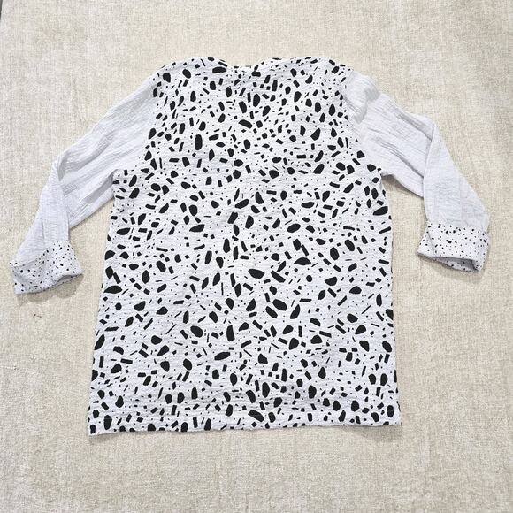 Ali Miles Women L Polka Dot Colorblock Tunic Top Lagenlook Artsy Toggle Button - Picture 2 of 5